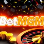 BetMGM logo with betting chips and confetti.