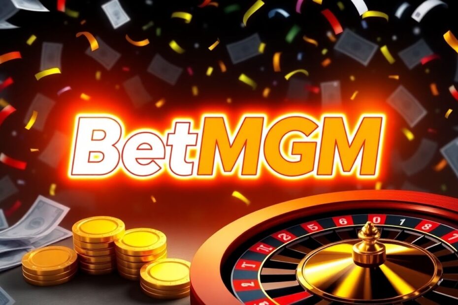 BetMGM logo with betting chips and confetti.