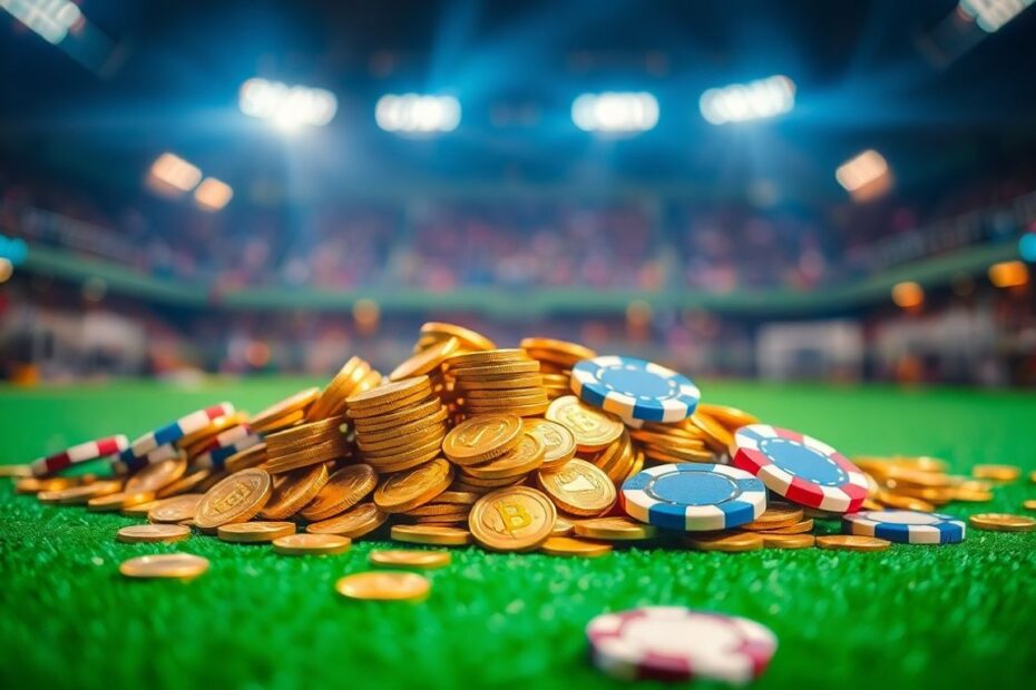 Sports betting promotions with coins and chips.