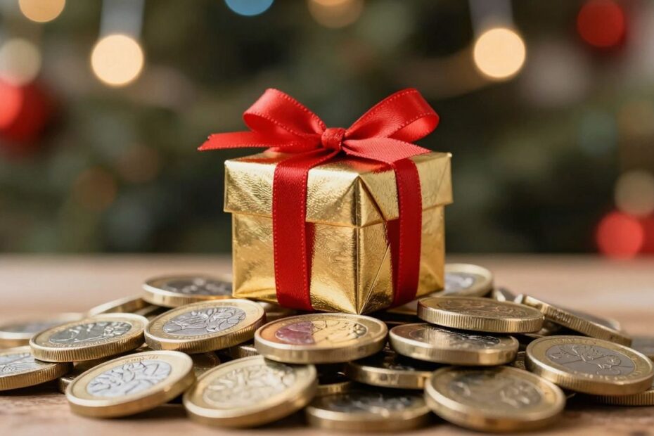 British pound coins and a gift box