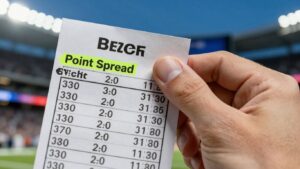 Sports betting ticket with point spread highlighted.