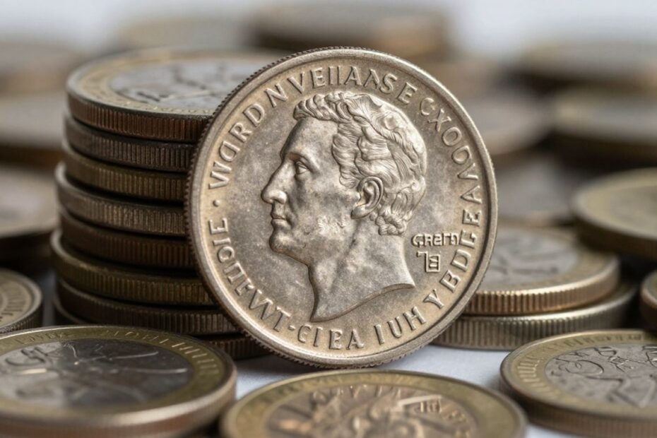 Stack of coins with a dime, betting concept.