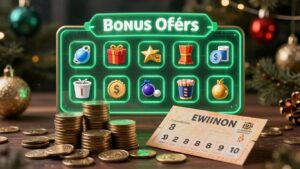 December bonus betting opportunities with coins and winning ticket.