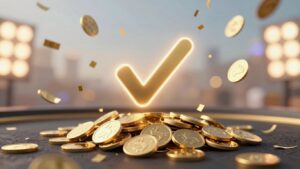 Betting bonus offers with golden coins and confetti.