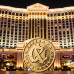Caesars Palace hotel with golden bonus coin.