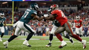 Eagles vs Buccaneers NFL game action shot.