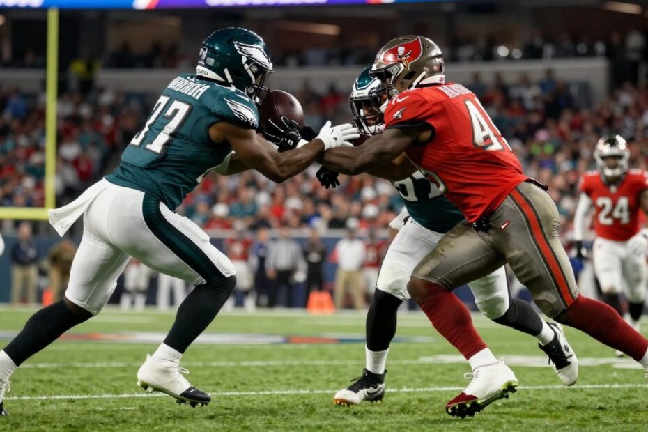 Eagles vs Buccaneers NFL game action shot.