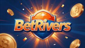 BetRivers logo with confetti and golden coins.