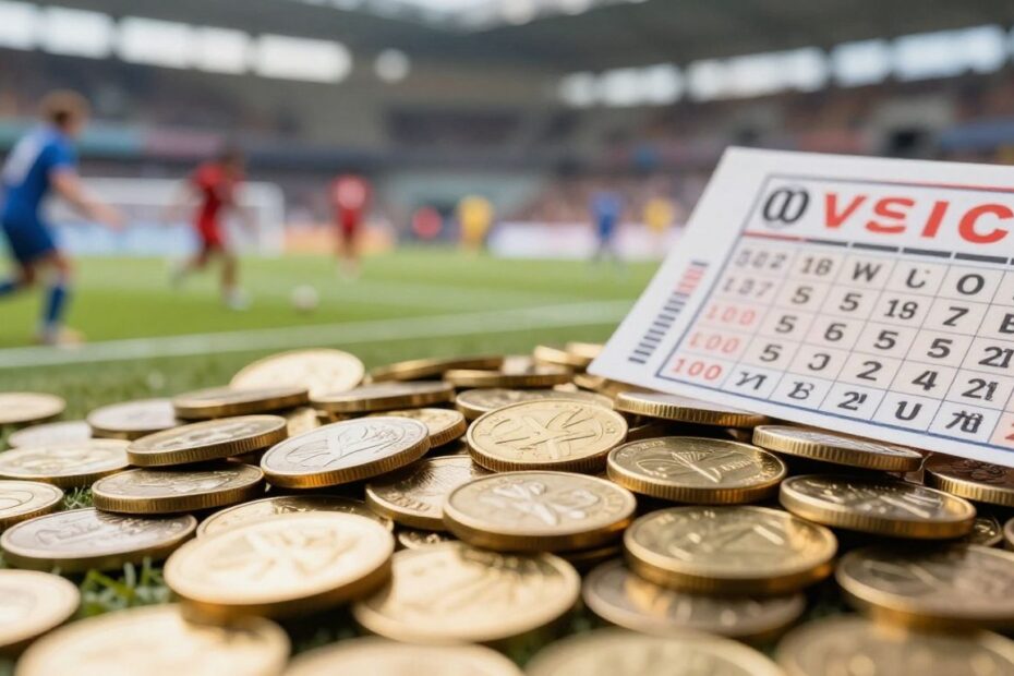 Sports bet promos with coins and winning ticket.